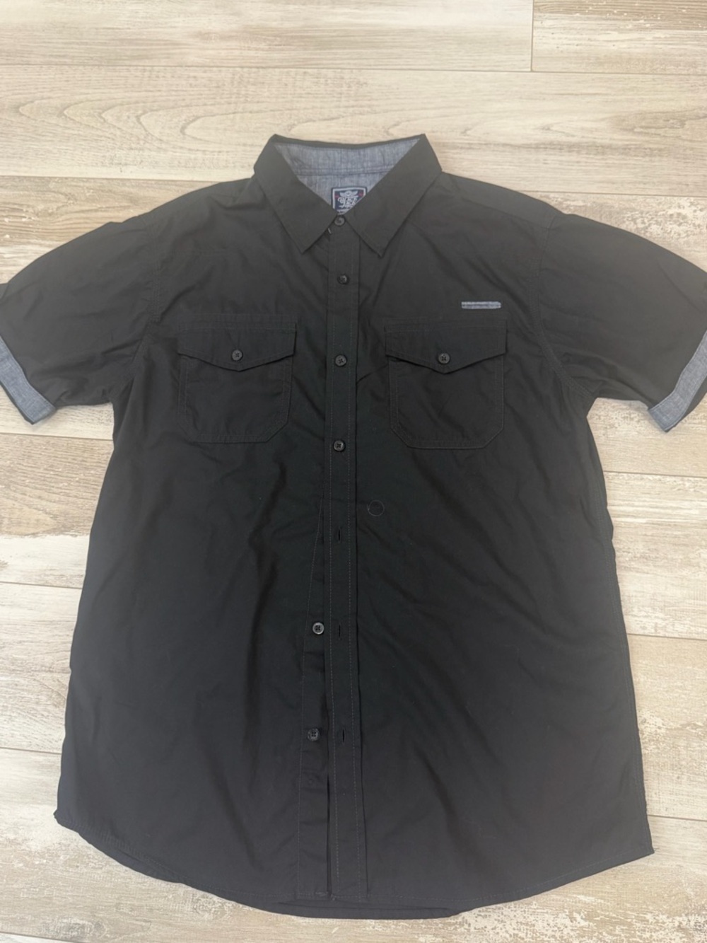 Black Jack Duo Men's Short Sleeve Black Casual Button Down Shirt - Large